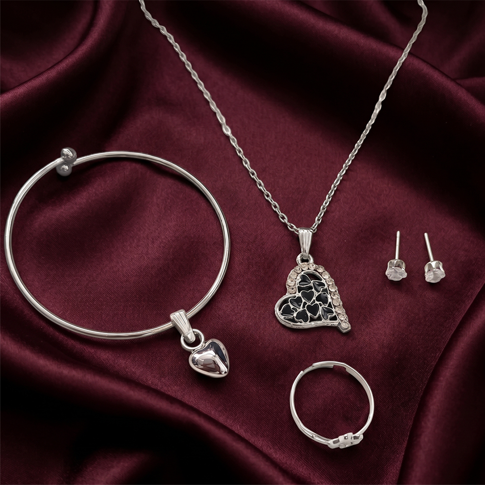 The99Jewel Silver Plated Chain Pendant Earrings Rings And Bracelet Jewellery Combo Set