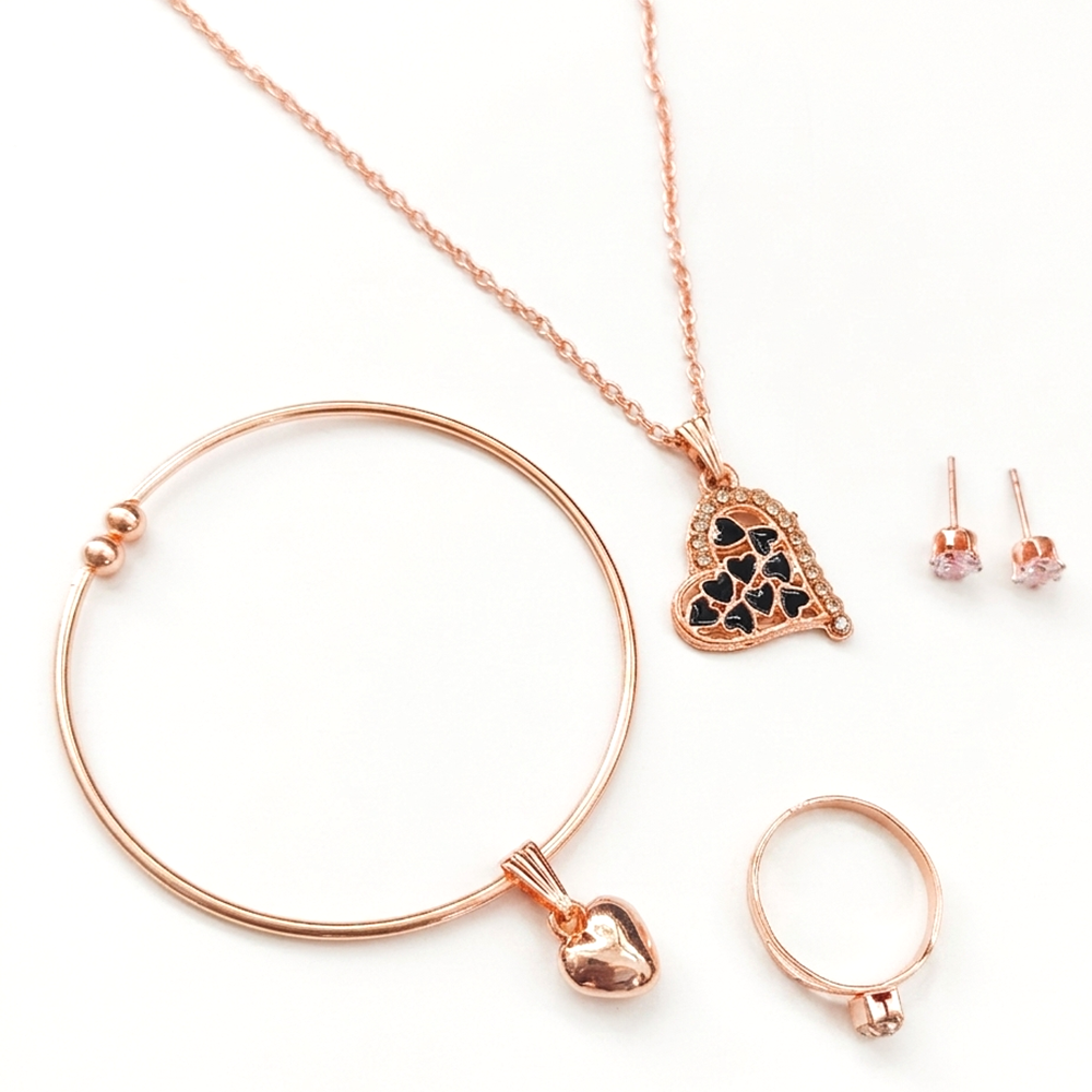The99Jewel Rose Gold Plated Chain Pendant Earrings Rings And Bracelet Jewellery Combo Set