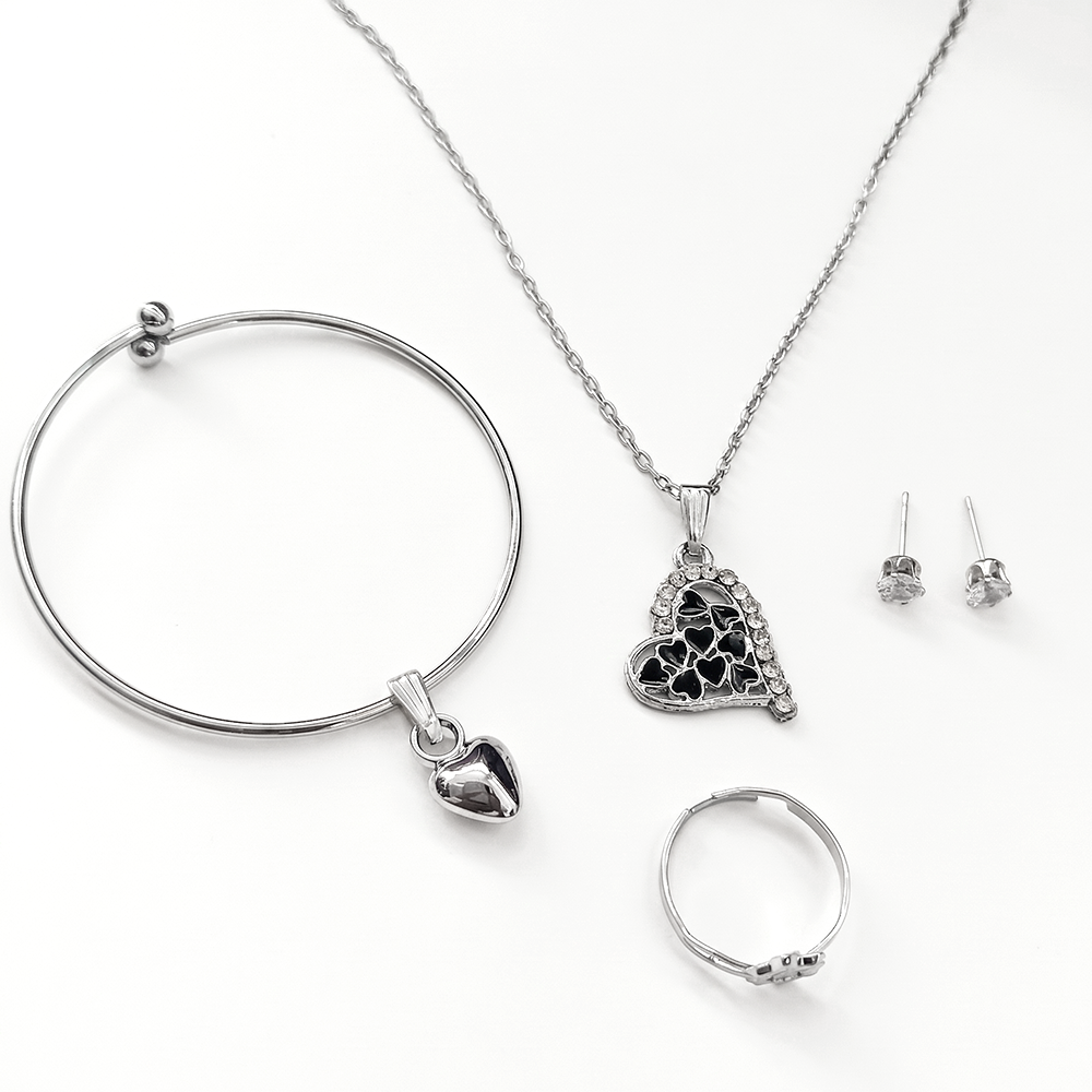 The99Jewel Silver Plated Chain Pendant Earrings Rings And Bracelet Jewellery Combo Set