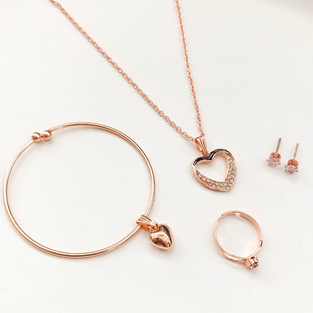 The99Jewel Rose Gold Plated Chain Pendant Earrings Rings And Bracelet Jewellery Combo Set