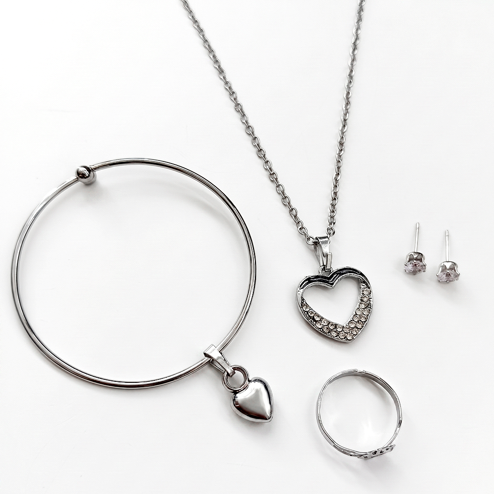 The99Jewel Silver Plated Chain Pendant Earrings Rings And Bracelet Jewellery Combo Set