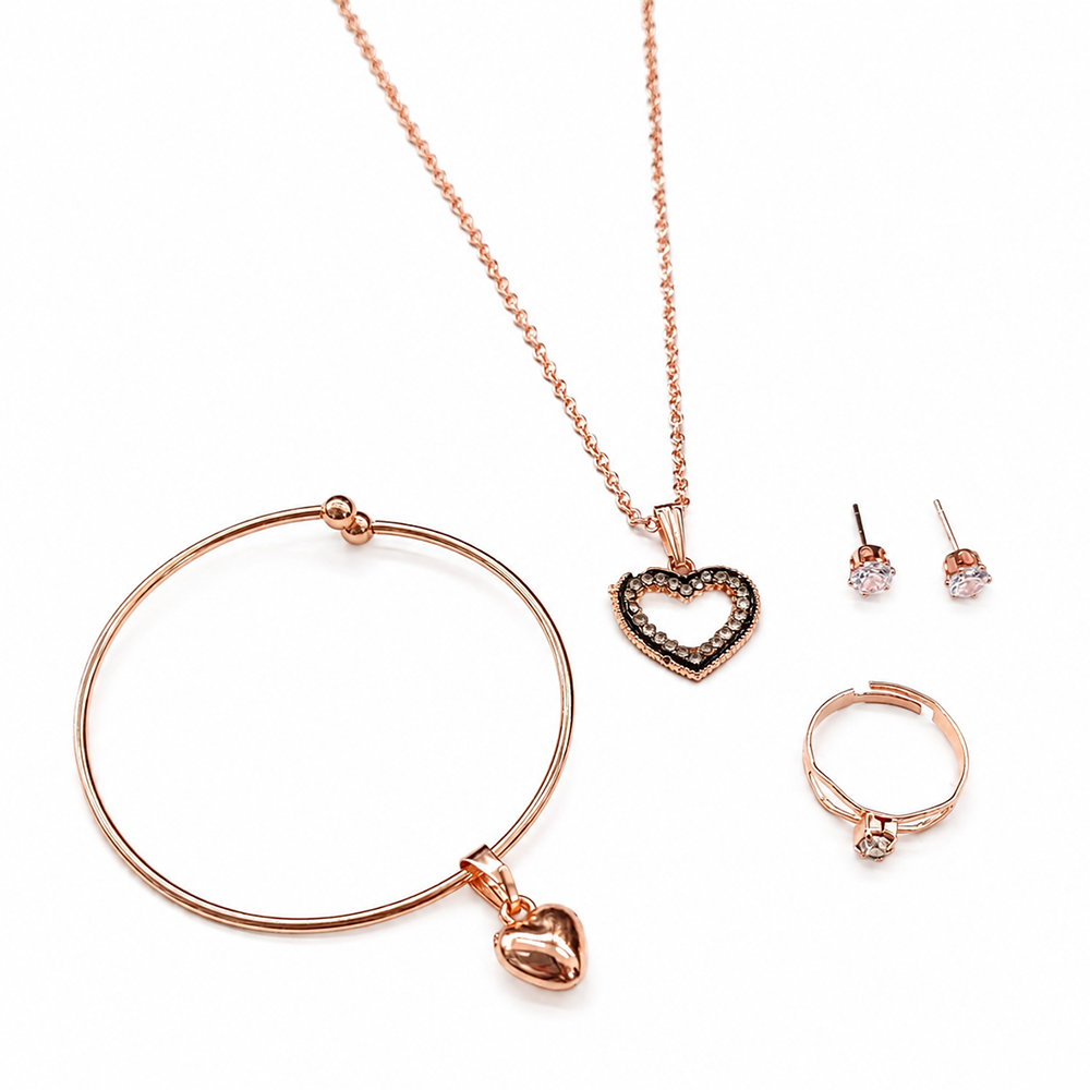 The99Jewel Rose Gold Plated Chain Pendant Earrings Rings And Bracelet Jewellery Combo Set