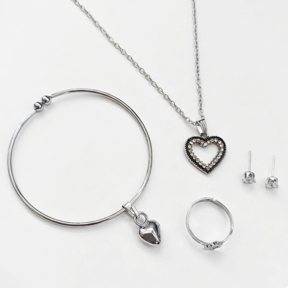 The99Jewel Silver Plated Chain Pendant Earrings Rings And Bracelet Jewellery Combo Set