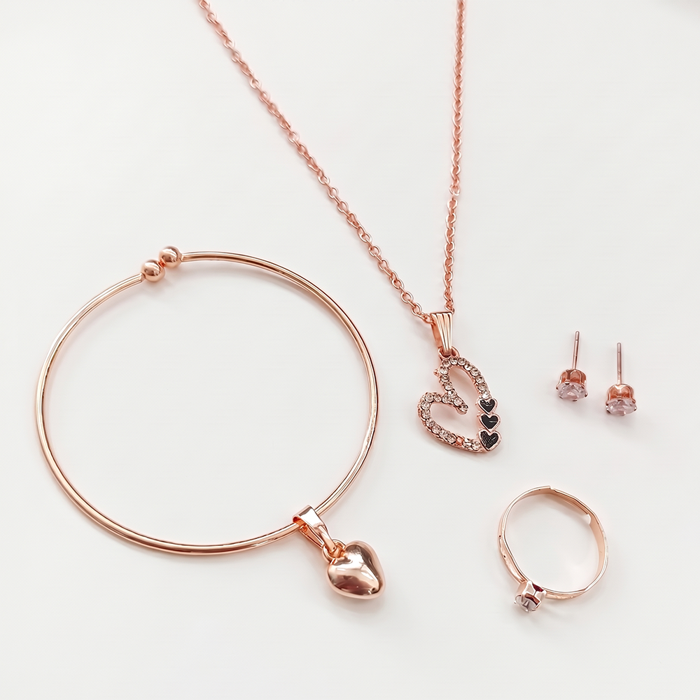 The99Jewel Rose Gold Plated Chain Pendant Earrings Rings And Bracelet Jewellery Combo Set