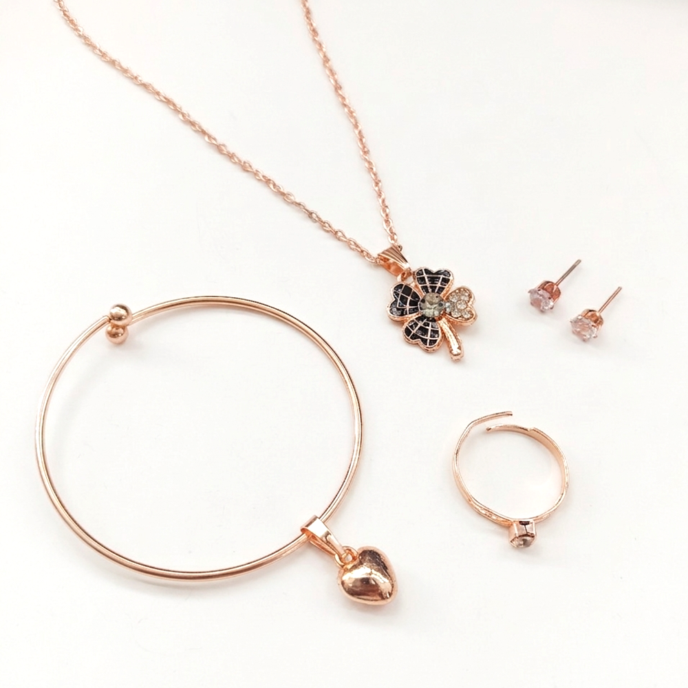 The99Jewel Rose Gold Plated Chain Pendant Earrings Rings And Bracelet Jewellery Combo Set