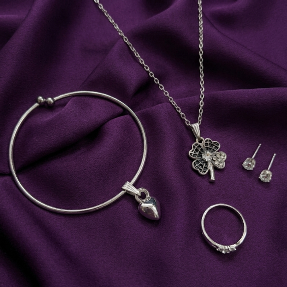 The99Jewel Silver Plated Chain Pendant Earrings Rings And Bracelet Jewellery Combo Set