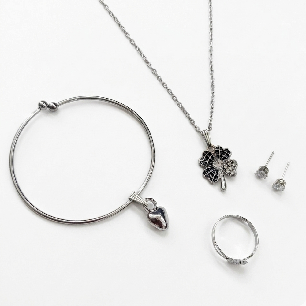 The99Jewel Silver Plated Chain Pendant Earrings Rings And Bracelet Jewellery Combo Set