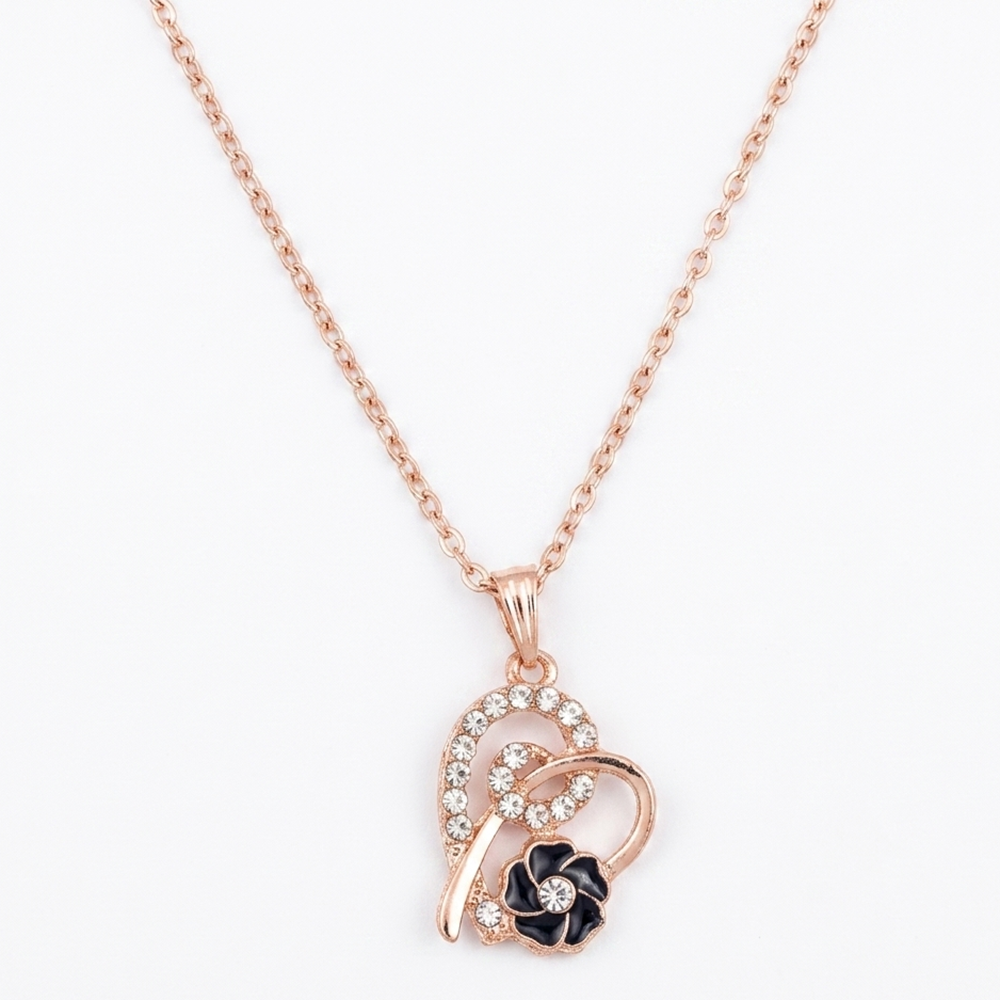 The99Jewel Rose Gold Plated Chain Pendant Earrings Rings And Bracelet Jewellery Combo Set