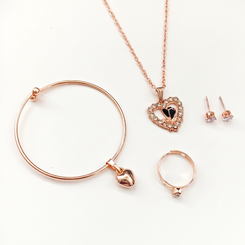 The99Jewel Rose Gold Plated Chain Pendant Earrings Rings And Bracelet Jewellery Combo Set