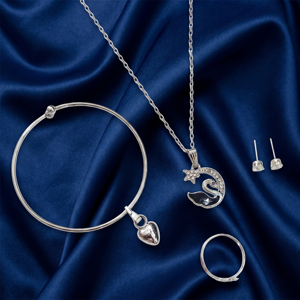 The99Jewel Silver Plated Chain Pendant Earrings Rings And Bracelet Jewellery Combo Set