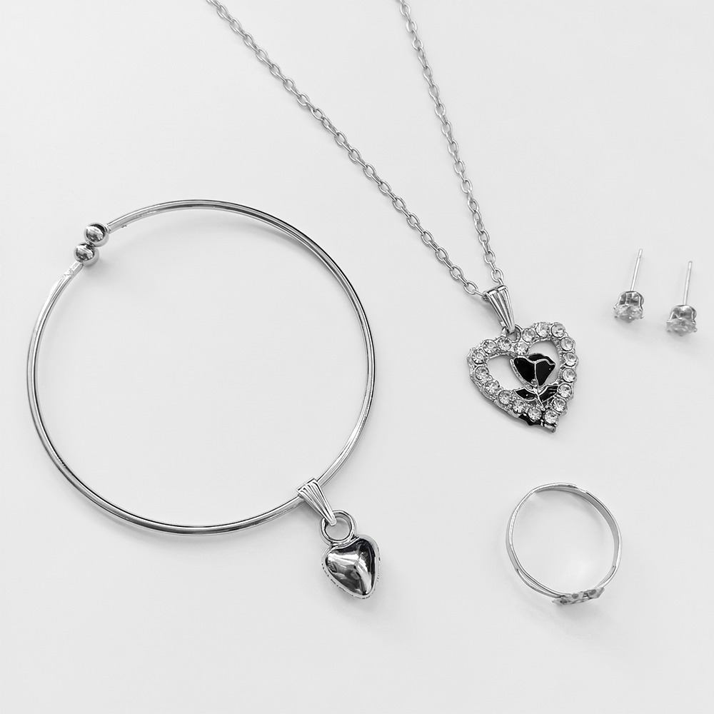 The99Jewel Silver Plated Chain Pendant Earrings Rings And Bracelet Jewellery Combo Set