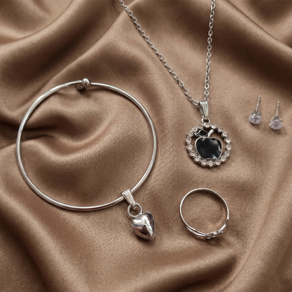 The99Jewel Silver Plated Chain Pendant Earrings Rings And Bracelet Jewellery Combo Set