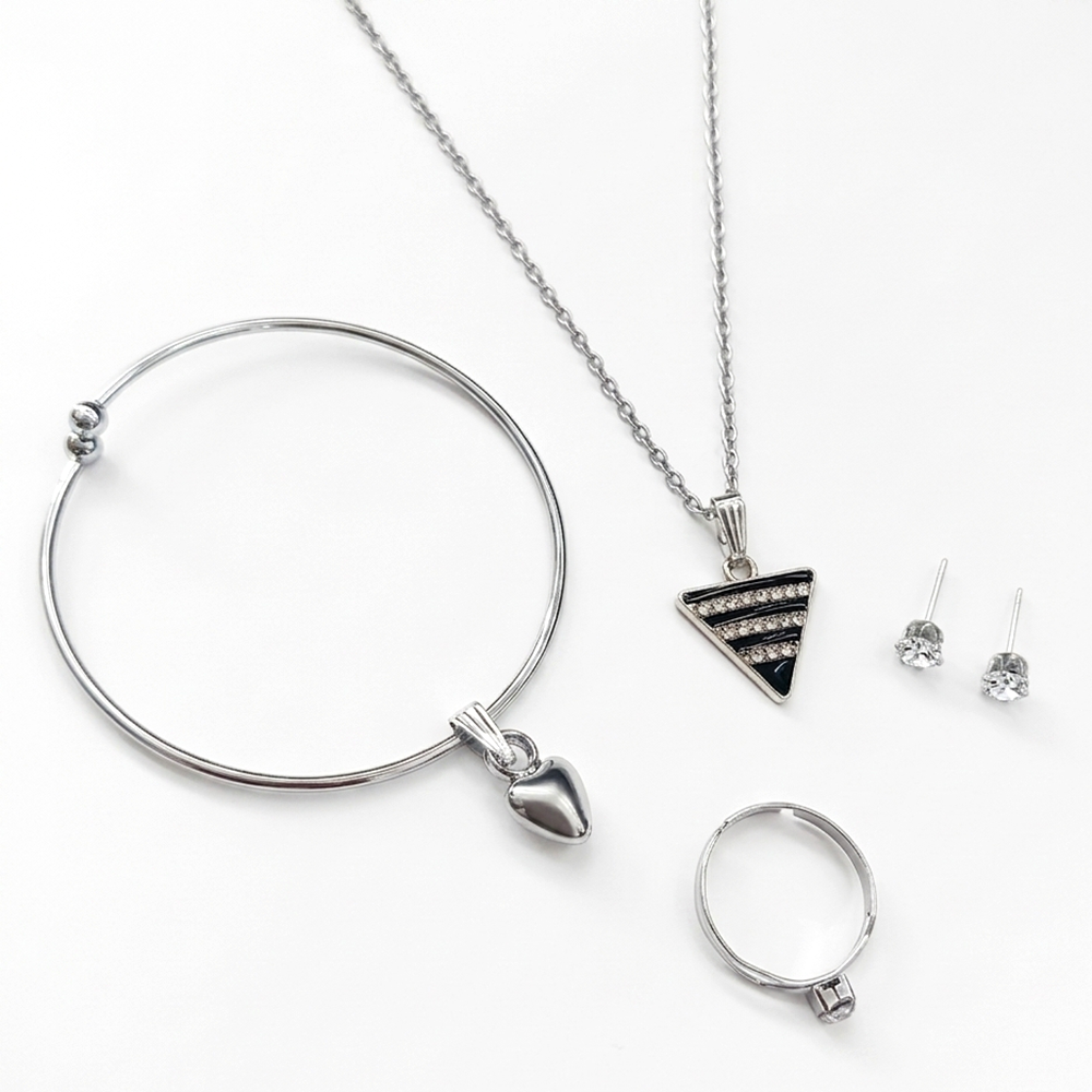 The99Jewel Silver Plated Chain Pendant Earrings Rings And Bracelet Jewellery Combo Set