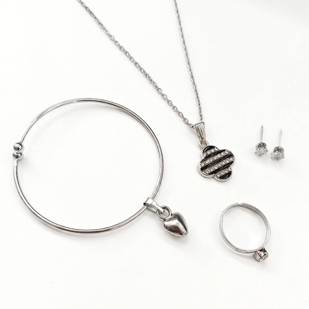The99Jewel Silver Plated Chain Pendant Earrings Rings And Bracelet Jewellery Combo Set