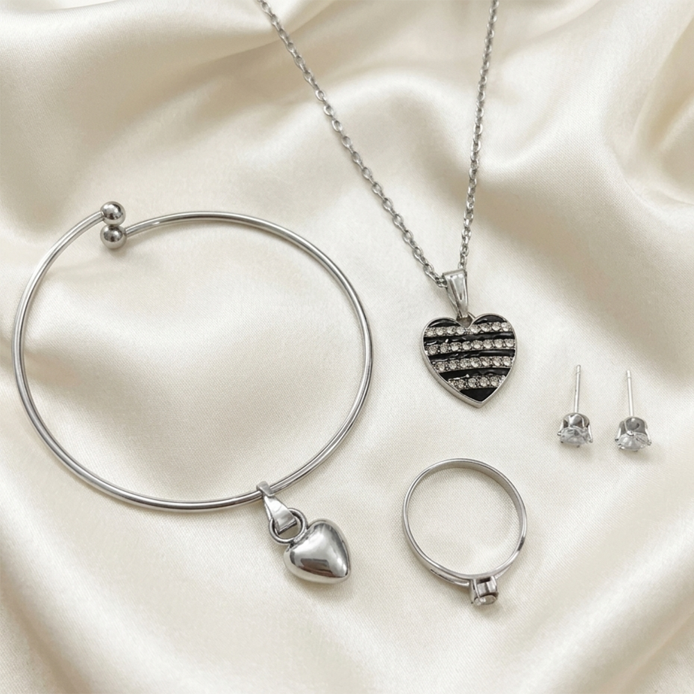 The99Jewel Silver Plated Chain Pendant Earrings Rings And Bracelet Jewellery Combo Set