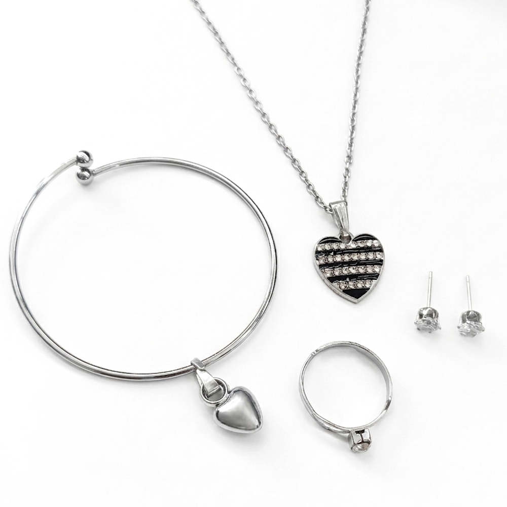 The99Jewel Silver Plated Chain Pendant Earrings Rings And Bracelet Jewellery Combo Set