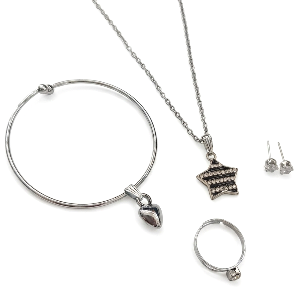 The99Jewel Silver Plated Chain Pendant Earrings Rings And Bracelet Jewellery Combo Set