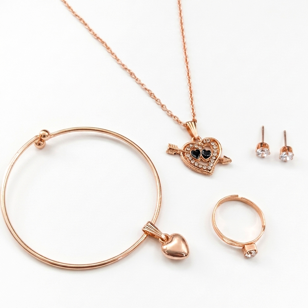 The99Jewel Rose Gold Plated Chain Pendant Earrings Rings And Bracelet Jewellery Combo Set