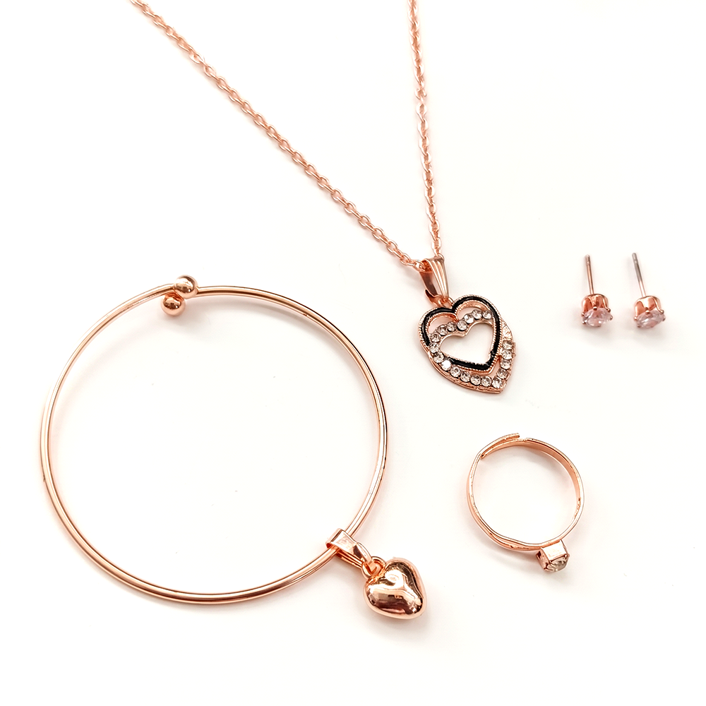 The99Jewel Rose Gold Plated Chain Pendant Earrings Rings And Bracelet Jewellery Combo Set