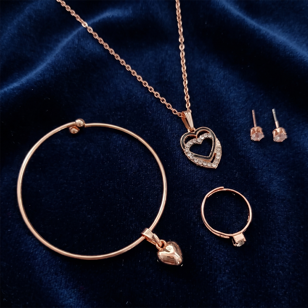The99Jewel Rose Gold Plated Chain Pendant Earrings Rings And Bracelet Jewellery Combo Set