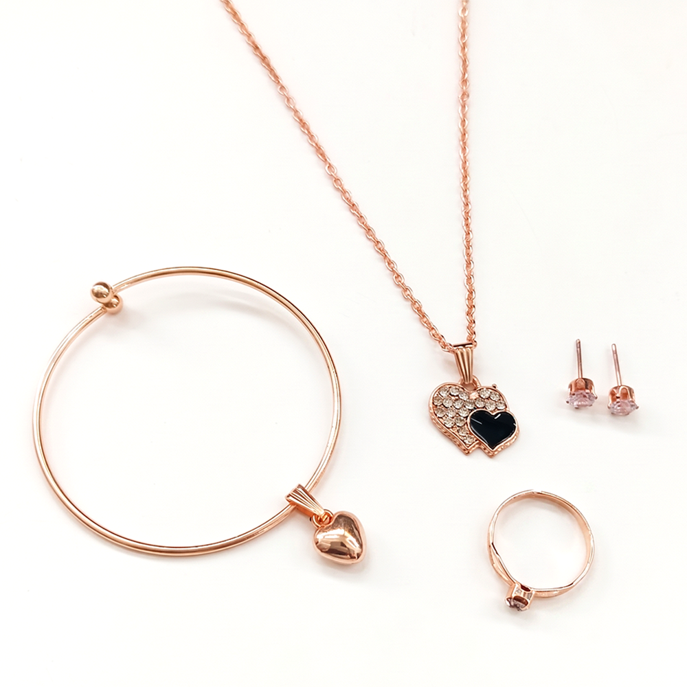 The99Jewel Rose Gold Plated Chain Pendant Earrings Rings And Bracelet Jewellery Combo Set