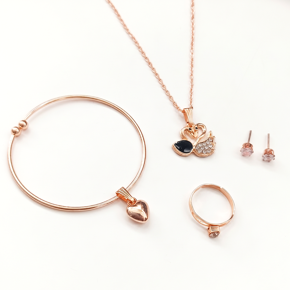 The99Jewel Rose Gold Plated Chain Pendant Earrings Rings And Bracelet Jewellery Combo Set