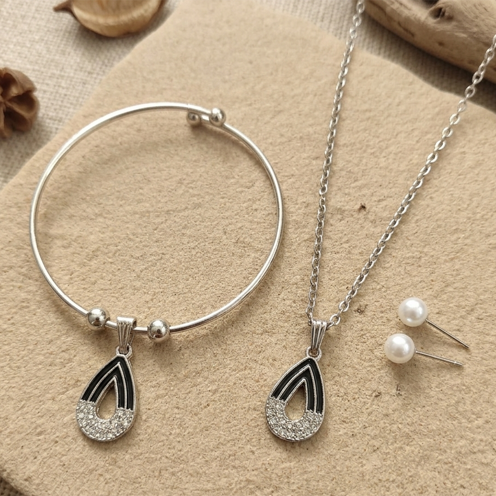 The99Jewel Silver Plated Chain Pendant Earrings And Bracelet Jewellery Combo Set