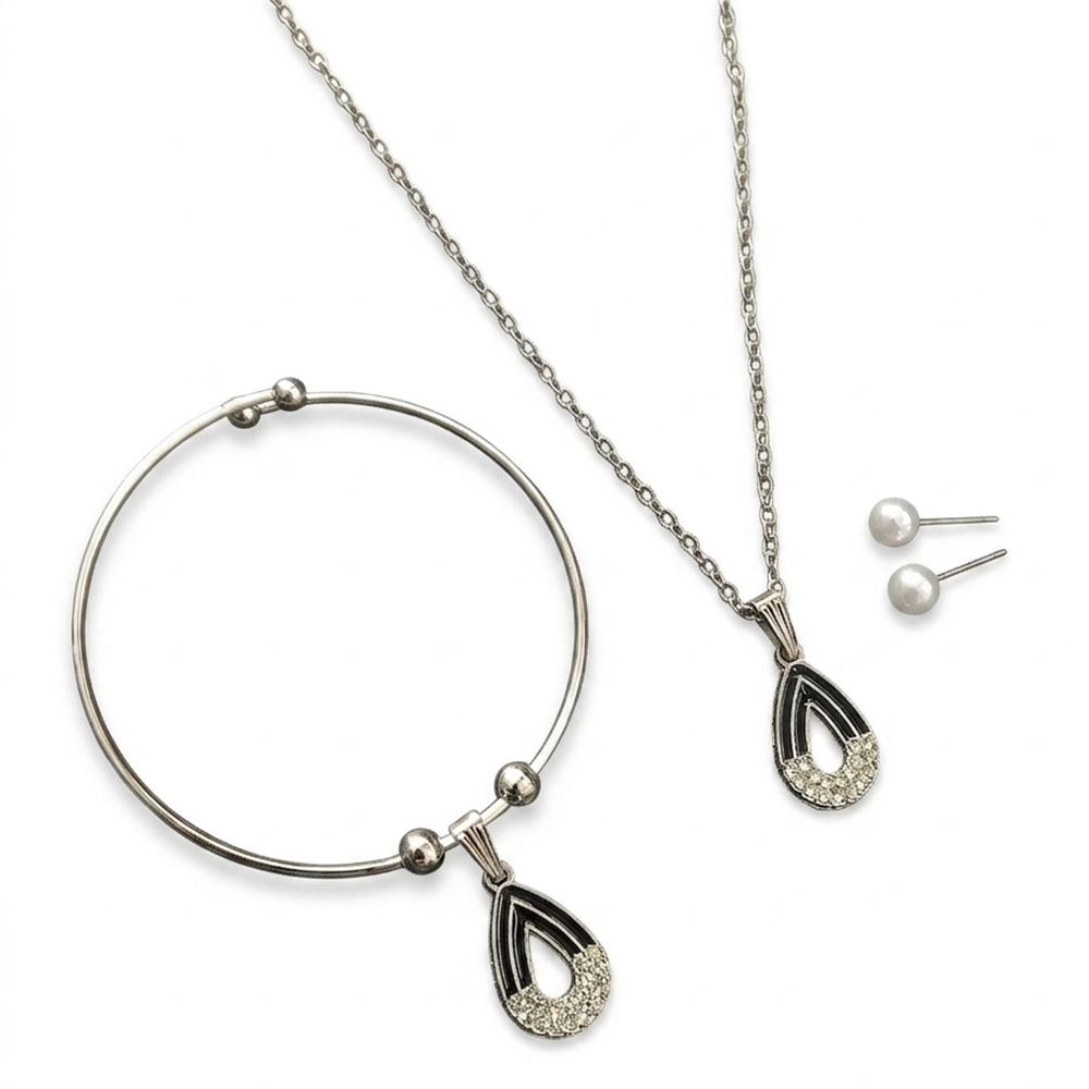 The99Jewel Silver Plated Chain Pendant Earrings And Bracelet Jewellery Combo Set