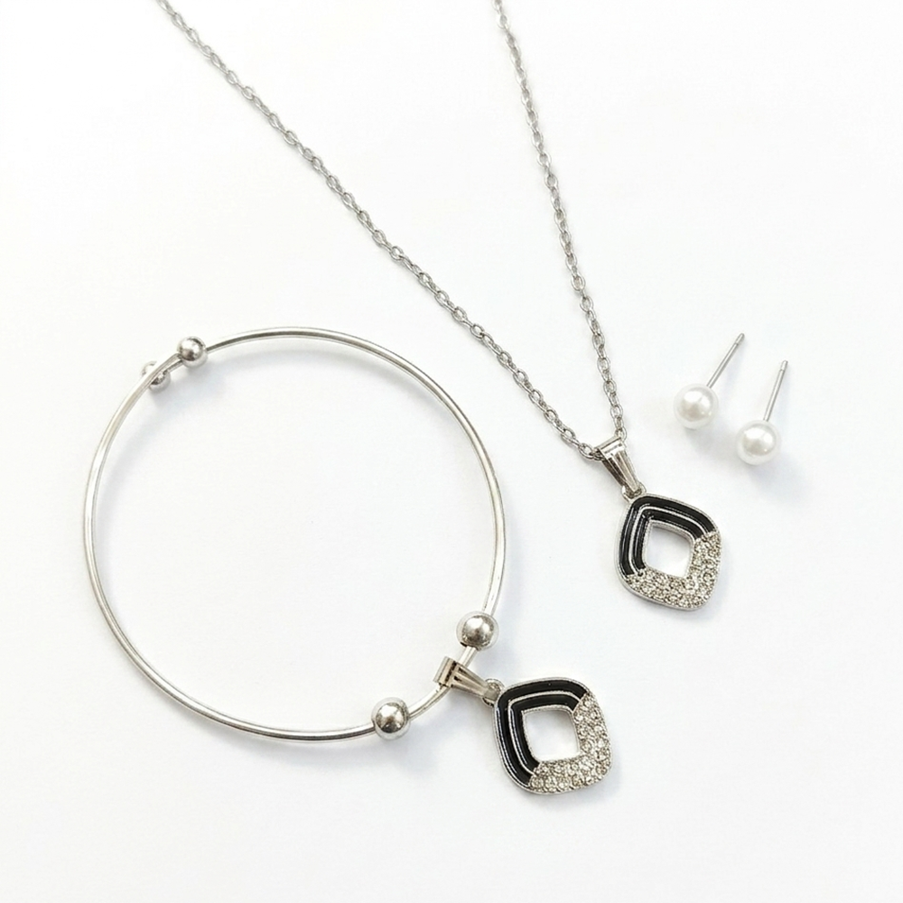 The99Jewel Silver Plated Chain Pendant Earrings And Bracelet Jewellery Combo Set