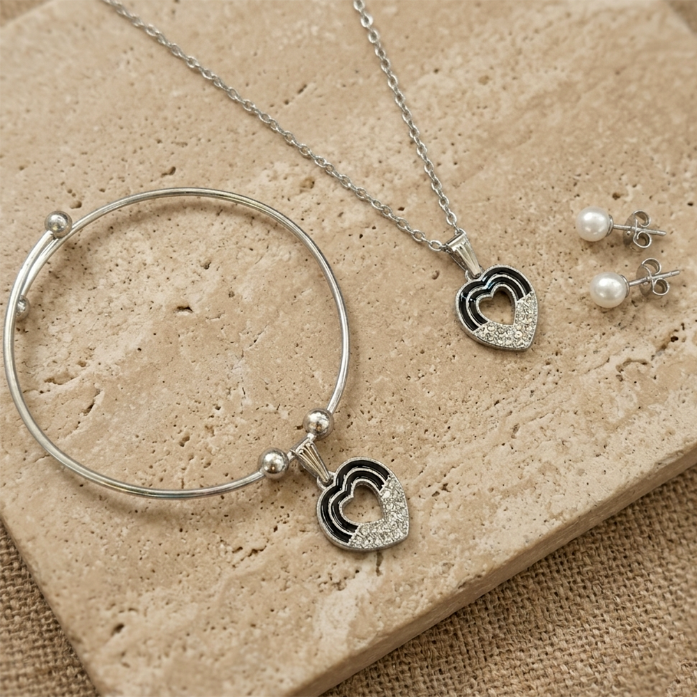 The99Jewel Silver Plated Chain Pendant Earrings And Bracelet Jewellery Combo Set