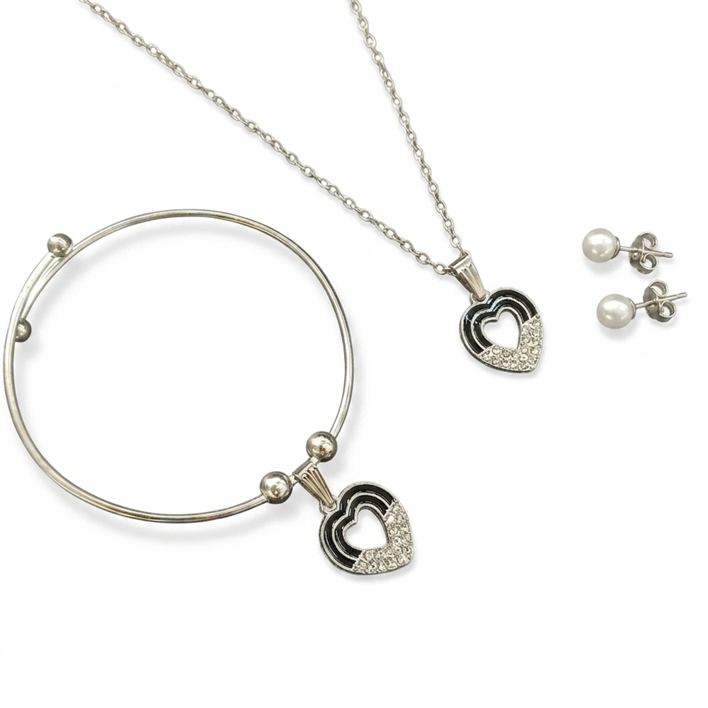 The99Jewel Silver Plated Chain Pendant Earrings And Bracelet Jewellery Combo Set