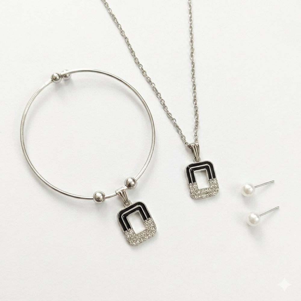 The99Jewel Silver Plated Chain Pendant Earrings And Bracelet Jewellery Combo Set