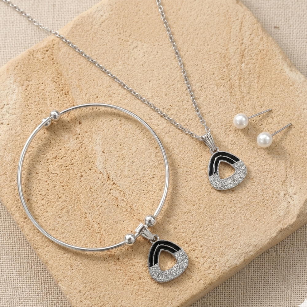The99Jewel Silver Plated Chain Pendant Earrings And Bracelet Jewellery Combo Set