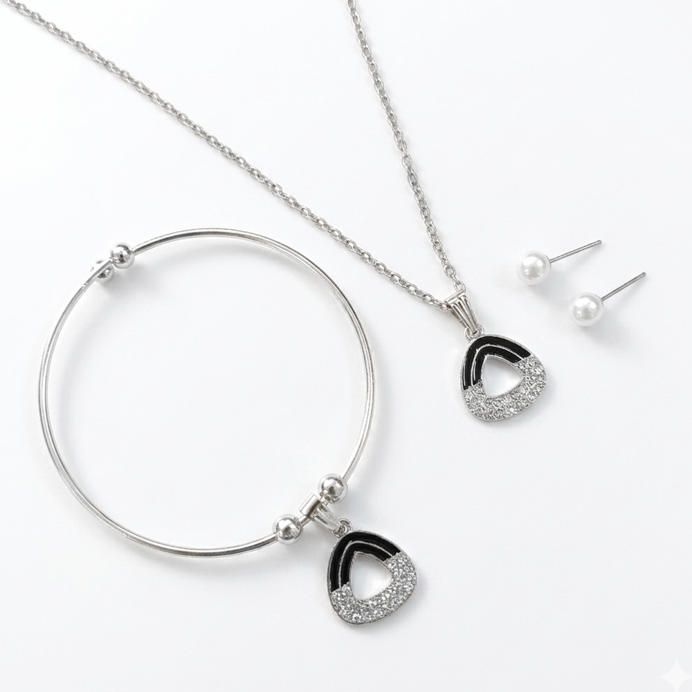 The99Jewel Silver Plated Chain Pendant Earrings And Bracelet Jewellery Combo Set