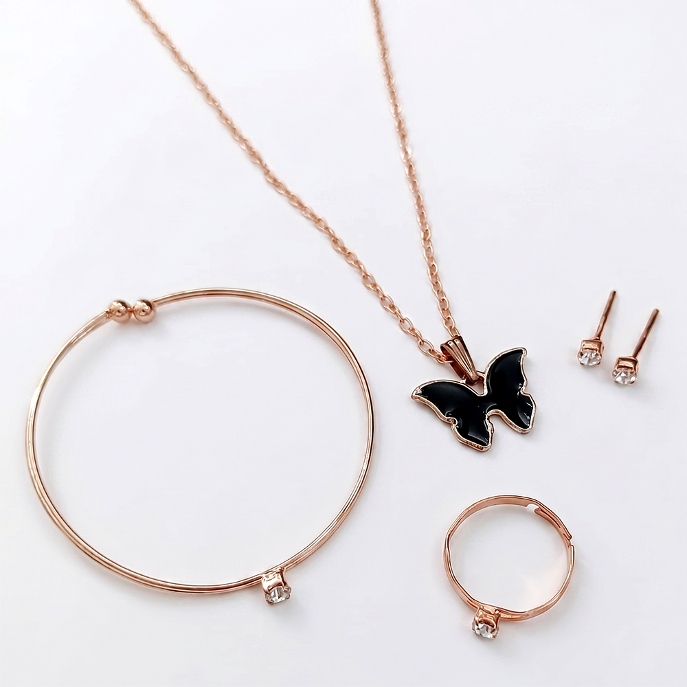 The99Jewel Rose Gold Plated Chain Pendant Earrings Rings And Bracelet Jewellery Combo Set