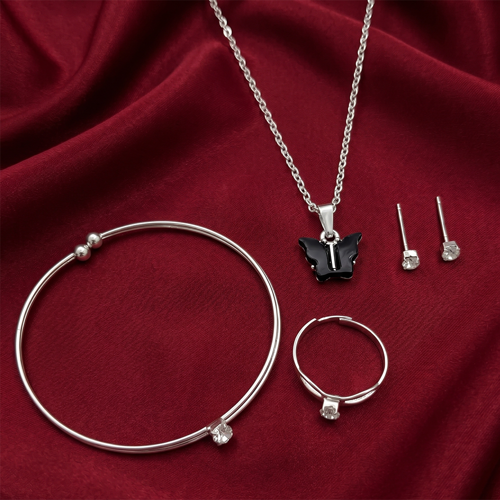 The99Jewel Silver Plated Chain Pendant Earrings Rings And Bracelet Jewellery Combo Set
