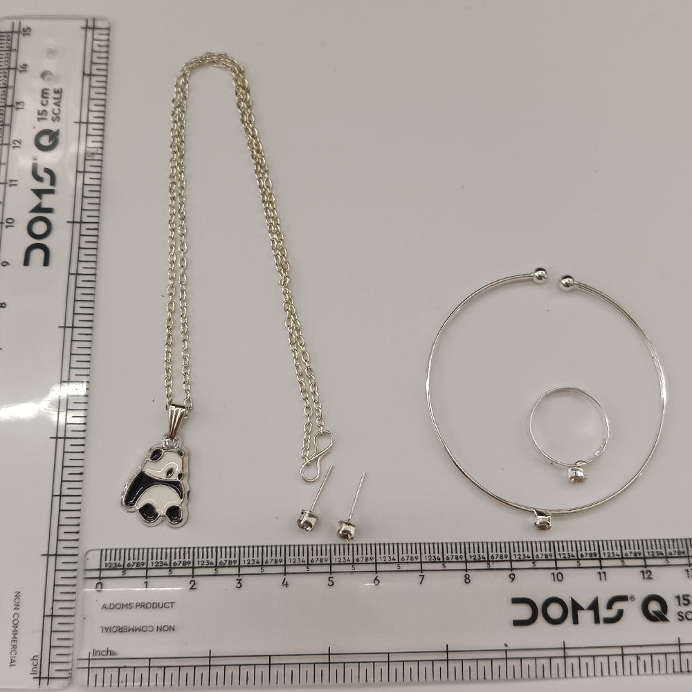 The99Jewel Silver Plated Panda Shape Chain Pendant with Adjustable Bracelet and Finger Ring for Women