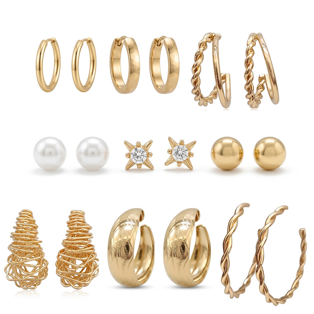 The99Jewel Set Of 9 Korean Style Gold Plated Earrings Combo