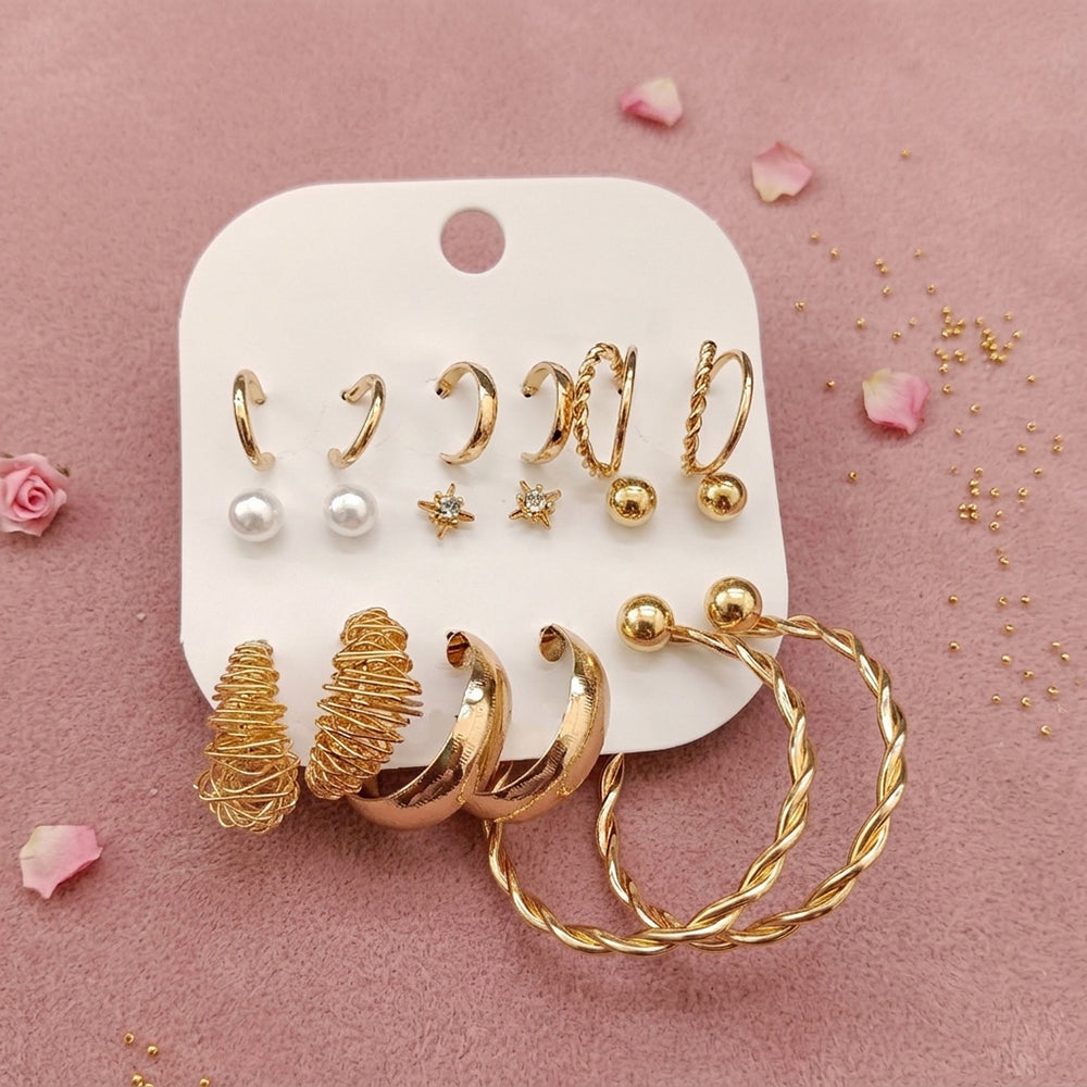 The99Jewel Set Of 9 Korean Style Gold Plated Earrings Combo