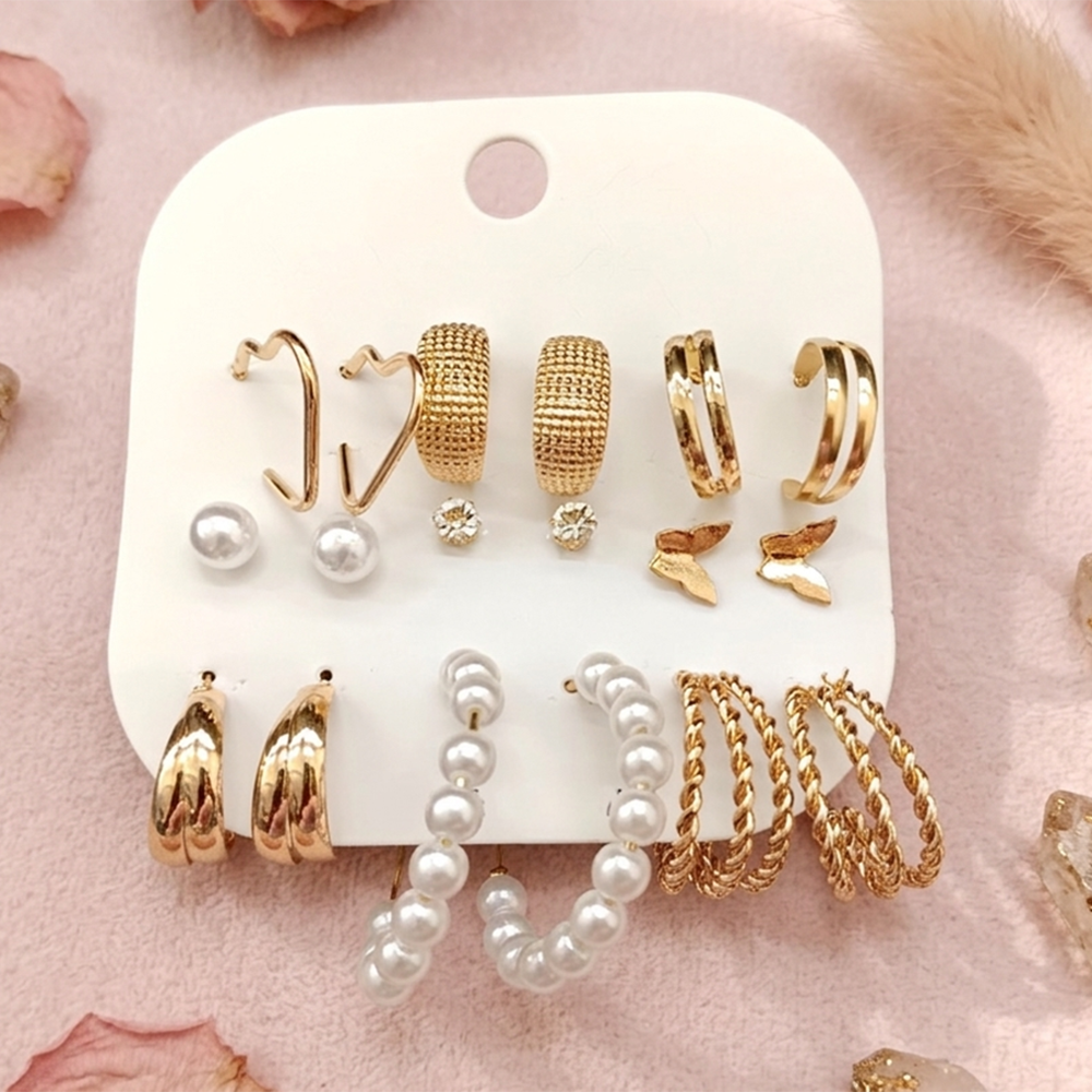 The99Jewel Set Of 9 Korean Style Gold Plated Earrings Combo