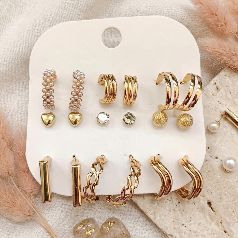 The99Jewel Set Of 9 Korean Style Gold Plated Earrings Combo