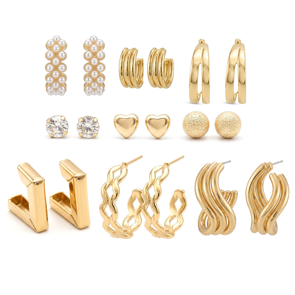 The99Jewel Set Of 9 Korean Style Gold Plated Earrings Combo