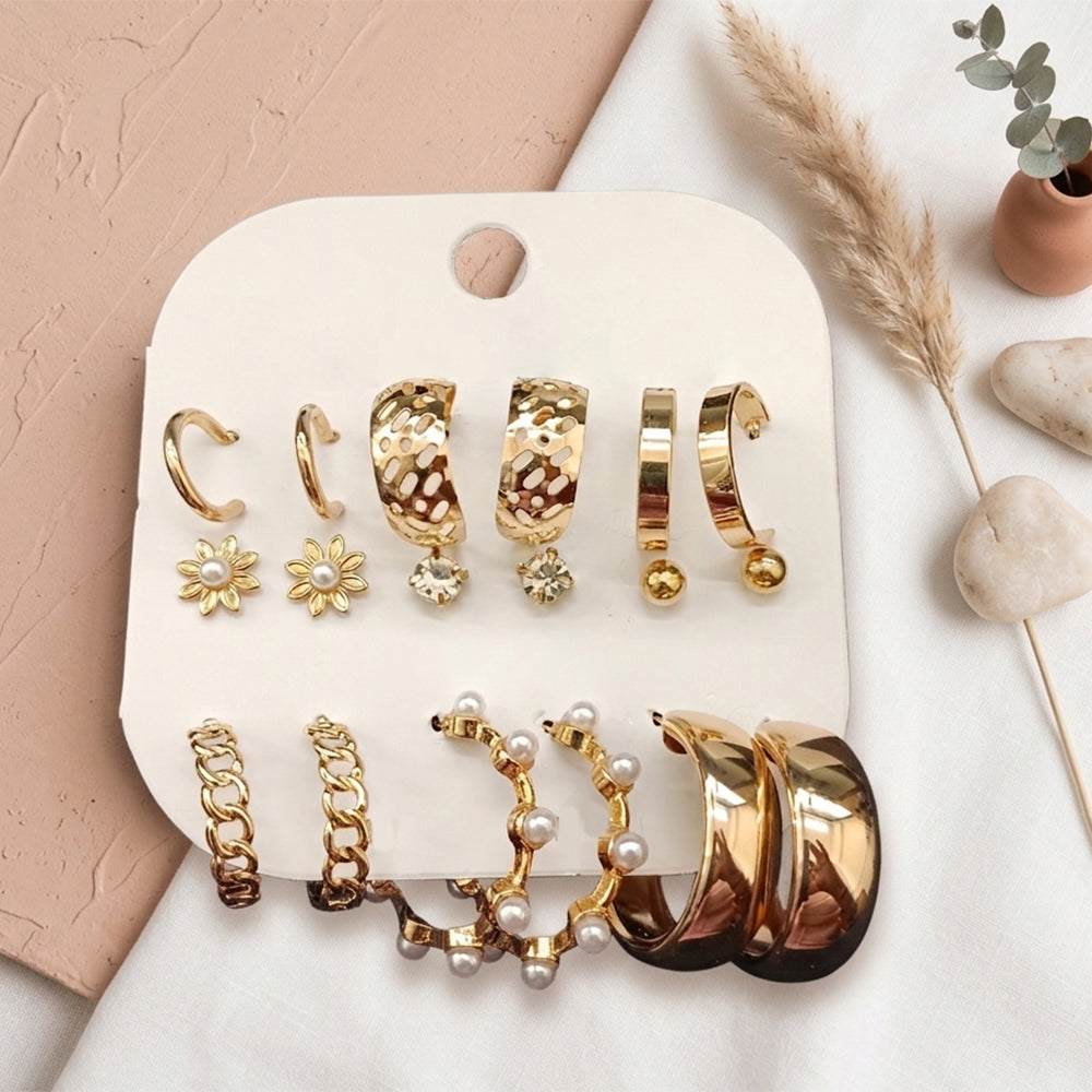 The99Jewel Set Of 9 Korean Style Gold Plated Earrings Combo