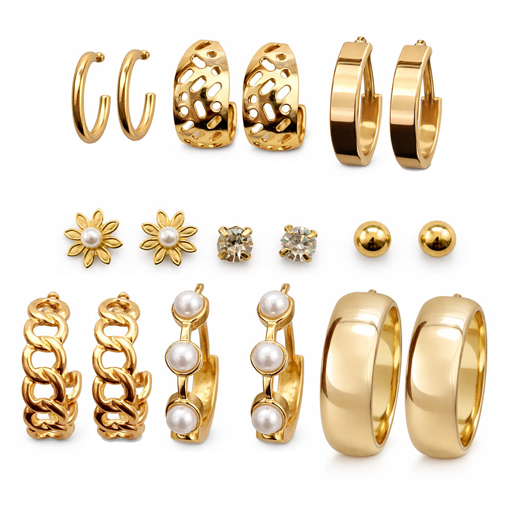 The99Jewel Set Of 9 Korean Style Gold Plated Earrings Combo