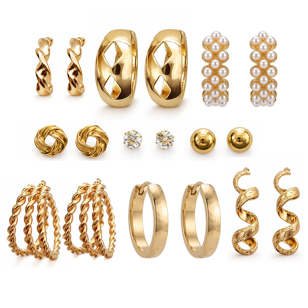 The99Jewel Set Of 9 Korean Style Gold Plated Earrings Combo