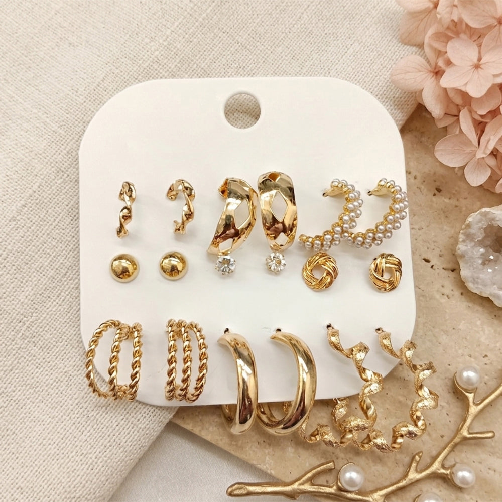 The99Jewel Set Of 9 Korean Style Gold Plated Earrings Combo
