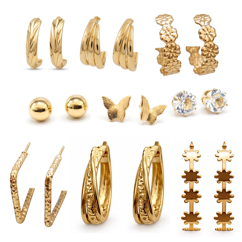 The99Jewel Set Of 9 Korean Style Gold Plated Earrings Combo