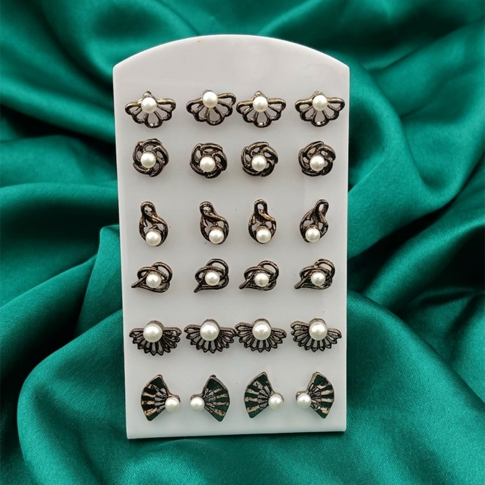 The99Jewel Set of 12 Black Plated Pearl Stud Earrings Combo