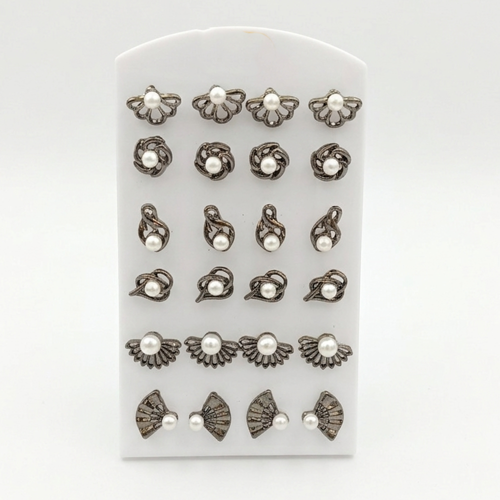 The99Jewel Set of 12 Black Plated Pearl Stud Earrings Combo
