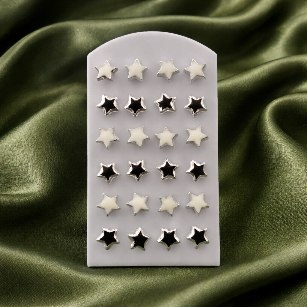 The99Jewel Set of 12 Black & White Enamel Star Shape Stud Earrings Combo